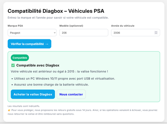 Est-ce que ma voiture est compatible avec Diagbox ? Compatibilité Diagbox : Vérifiez si votre Peugeot, Citroën ou DS est compatible avec la valise diagnostic PSA